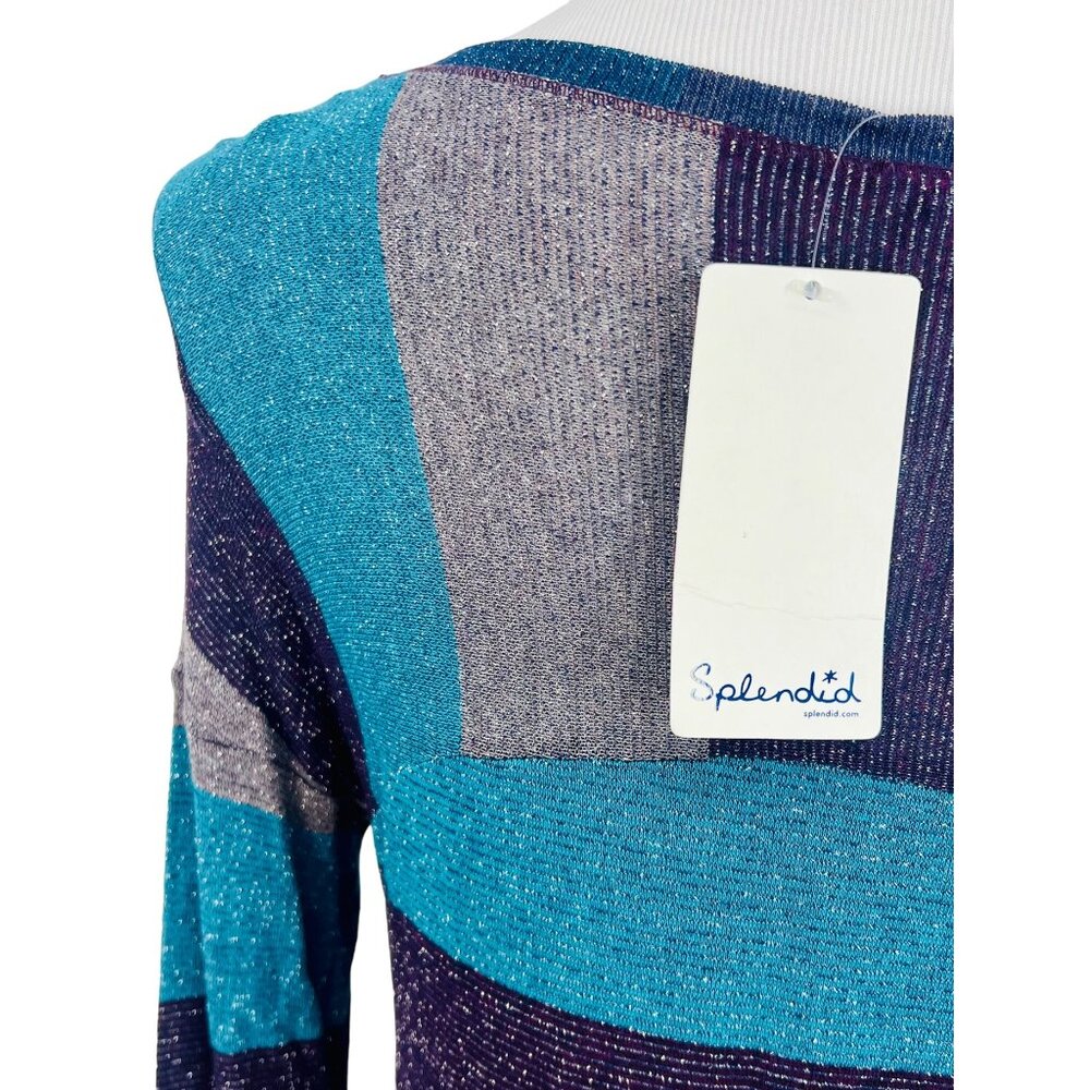 NWT Splendid Shimmery Striped Slouchy Lurex Sweater Knit | Glamoratti Sirencore - Picture 9 of 16
